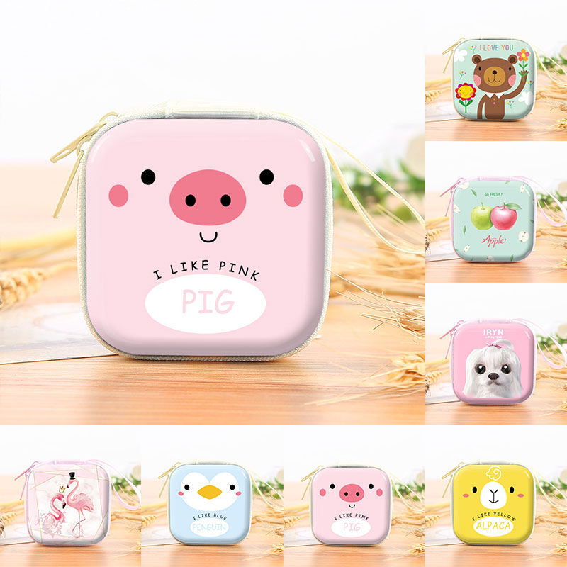 Key Case Tinplate Coin Purse Earphone Pocket Creative Storage Box Unisex Coin Purse Headphone Bag Zipper Cute Panda Cat Dog Duck