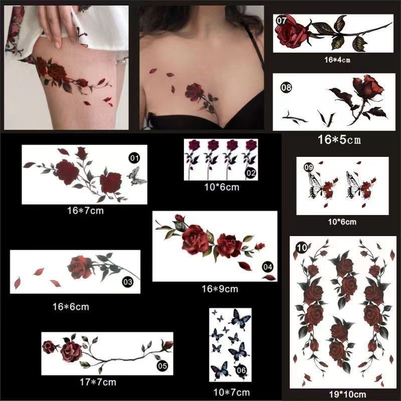 9pc/Lot Butterfly Rose Waterproof Temporary Tattoo Stickers Arm Ankle Female Fake Tattoo Collarbone Flower Art Tatoo Temporales