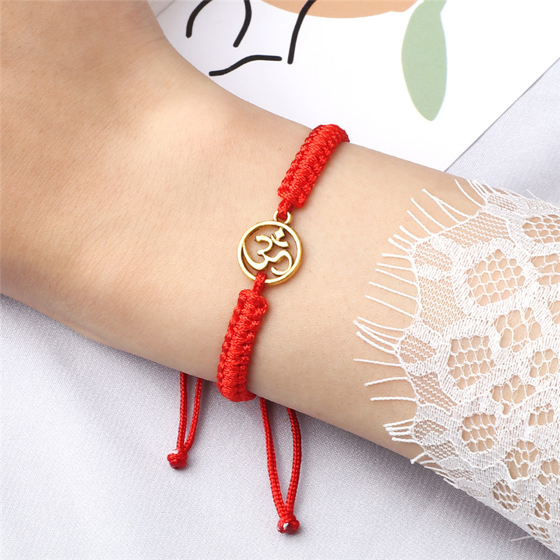 Handmade Bracelet OM Symbol Charm Red Black Braided Rope String Adjustable Bracelets for Women Men Friendship Lucky Jewelry Gift
