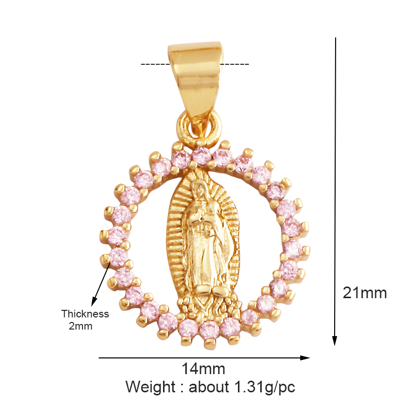 Medal Charm Oval Heart Round Pendan,Colour CZ Paved,Real Gold Plated ,Necklace Bracelet Making Finding Supplies K11