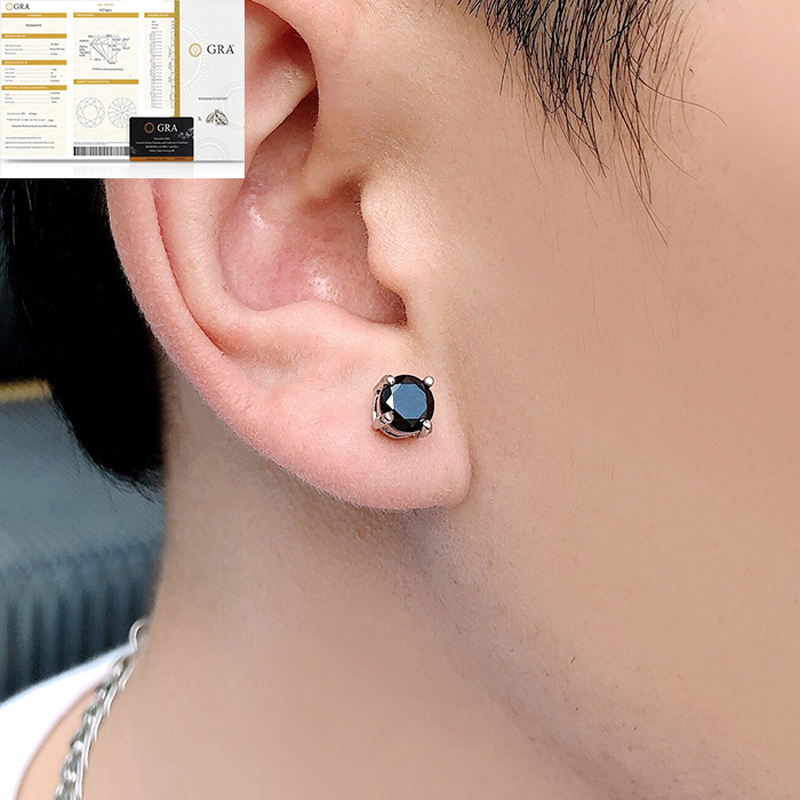 HORRIPAL 0.5-1CT Black Moissanite Earrings S925 Sterling Silver Cool HipHop Studs Earrings for Man Woman Jewelry GRA Wholesale