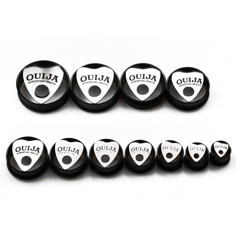 Showlove-2PCS Anoized Black Single Flare Eyelet Ear Tunnel Plugs Gauge Expanders & 1PC Ouija Necklace Body Jewelery