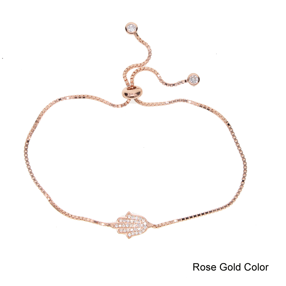 Real 925 Sterling Silver Adjustable Chains Lucky Jewelry Micro Paved Clear CZ Evil Eye Of Fatima Hamsa Hand Bracelets For Women