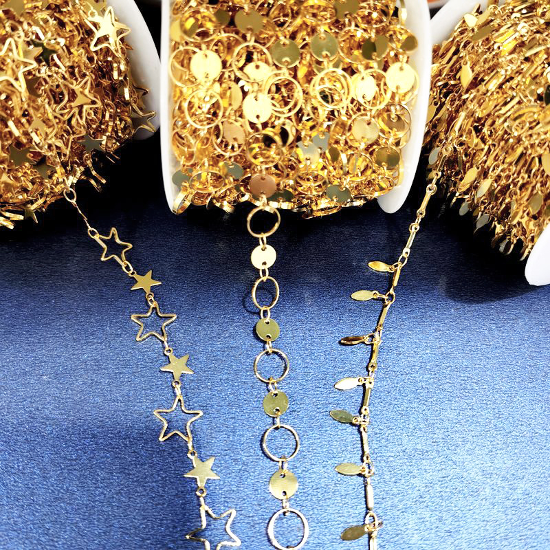 1 Meter Round Star Leaves Chain Gold Silver Plated Necklace Metal Copper Chain Diy Bracelet Anklet Jewelery Making Supplies