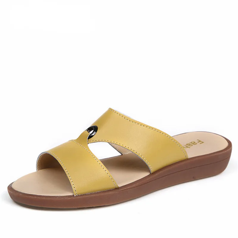 BEYARNE Casual Women's Sandals Real Cow Leather Flats Shoes Women Slip-On Summer Female Slides Leisure Beach Flip Flops