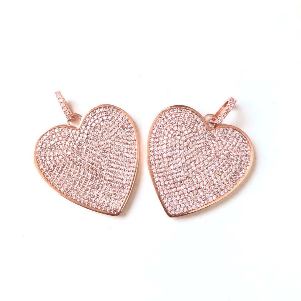 5pcs Big Heart Charm for Women Necklace Making Cubic Zirconia Pave Pendant Girl Bracelet Clear Rhinestone Jewelry Accessory Bulk