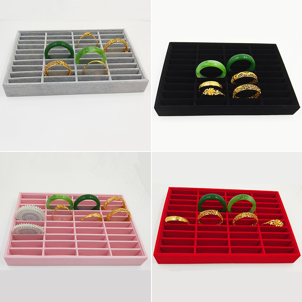 Velvet Bangle Tray With 40 Slot Inserts for Bracelet Holder Case Jewelry Display Storage - 13.7x9.4x1.5 inch