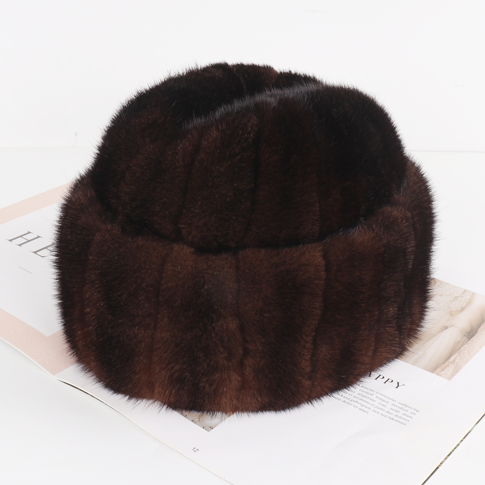 Russian Men Winter Outdoor Warm Real Hat Natural Cap Male Quality 100% Genuine Mink Fur Fedoras Hats