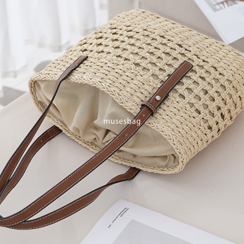 Elegant and stylish women high-end handbag straw woven bag beach bag handcrafted woven practical high-capacity cotton thread vegetable basket travel a