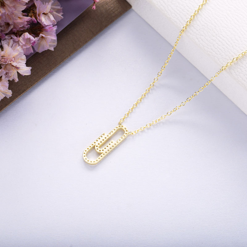 Moonmory 100% 925 Sterling Silver Crystal Paperclip Pendant Necklace For Women Fine Neck Chain Adjustable Jewelry Christmas Gift