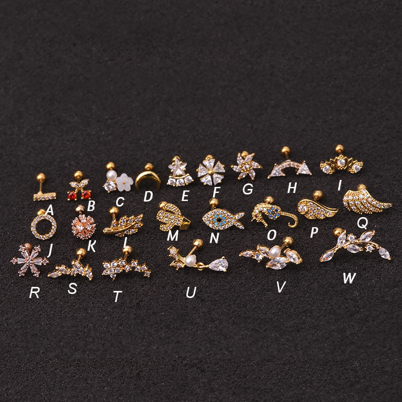 1Pc Surgical Steel Copper Fish Hand Tree CZ ear piercing jewelry steel barbell daith earrings helix cartilage studs Piercing