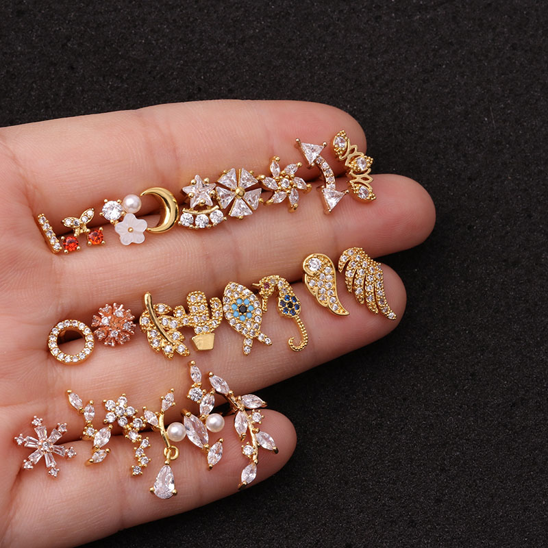 1Pc Surgical Steel Copper Fish Hand Tree CZ ear piercing jewelry steel barbell daith earrings helix cartilage studs Piercing
