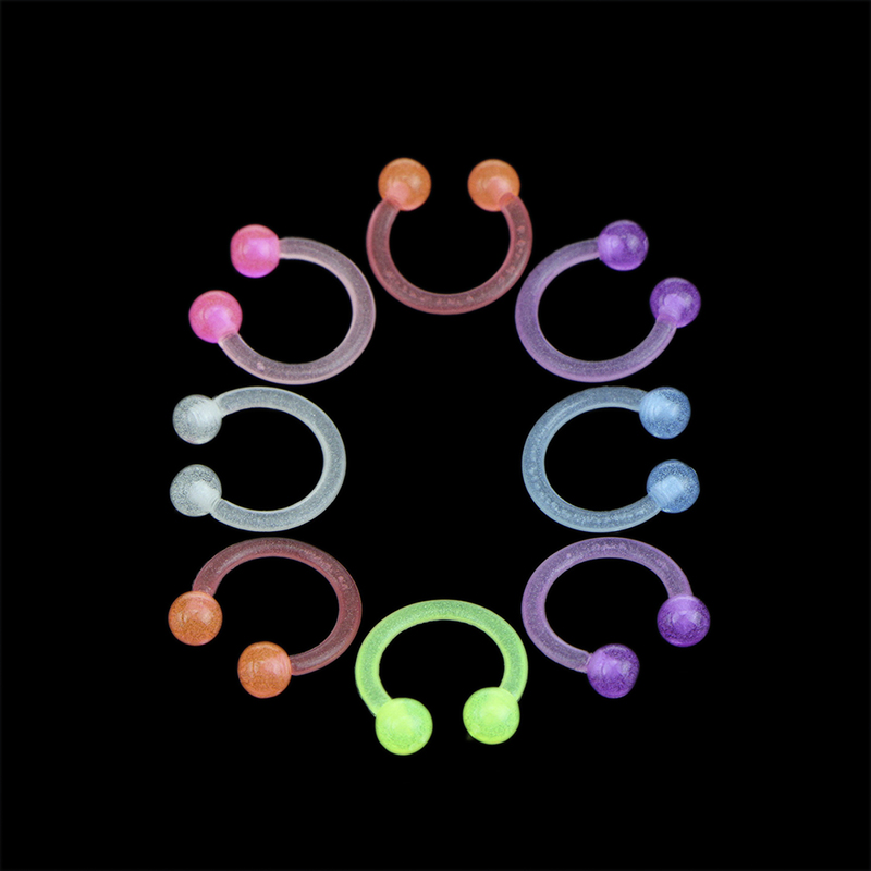 10PCS/20PCS Luminous Acrylic Body Piercing Jeweller Horseshoe Septum Piercing Nose Lip Ring Ear Bar Choose