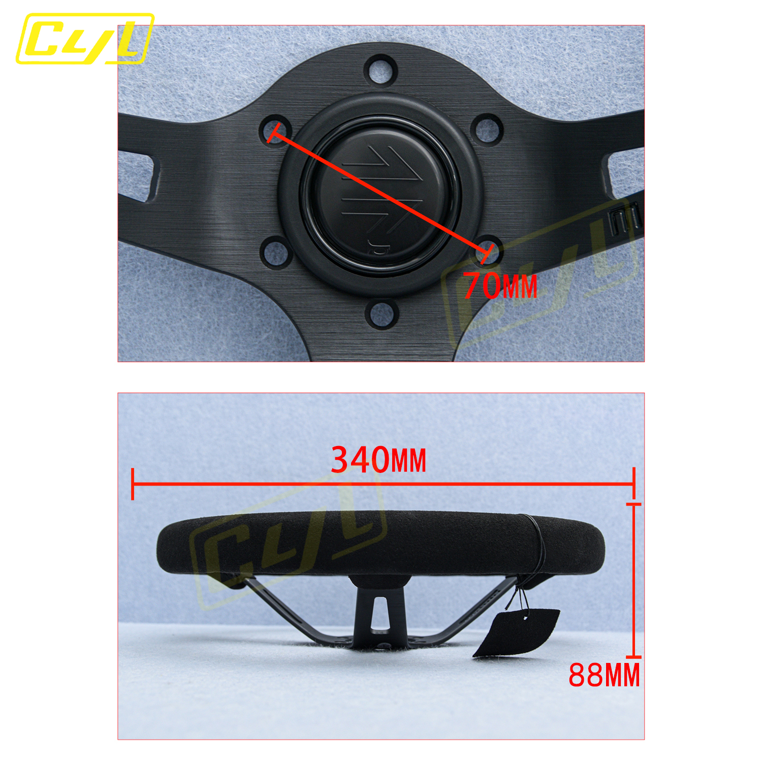 JDM Universal Suede Leather Steering Wheel 14inch Black Deep Dish Modified Sports Steering Wheel