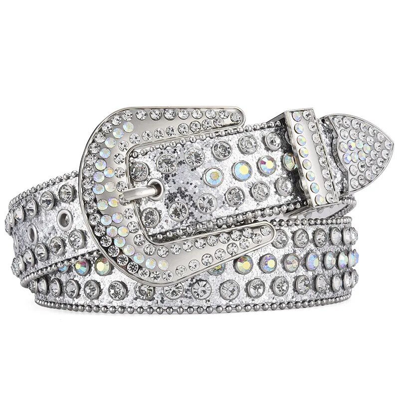 Rhinestone Leather Belt for Men Women Large Size Belt Western Jeans Shiny Rivet Hip-hop Punk Rock Y2K Style