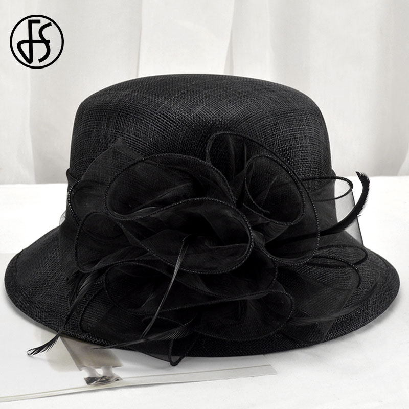 FS Royal Lady Fascinator Red Hat Wedding Sinamay Church Hats Flowers Womens Elegant Wide Brim Fedora Kentucky Derby Party Hat