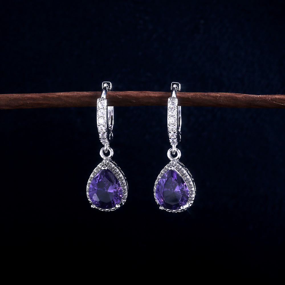 New Arrival Female Earrings 925 Silver Needle Purple Gem Earrings For Women Wedding Jewelry Girlfriend Gift Pendientes