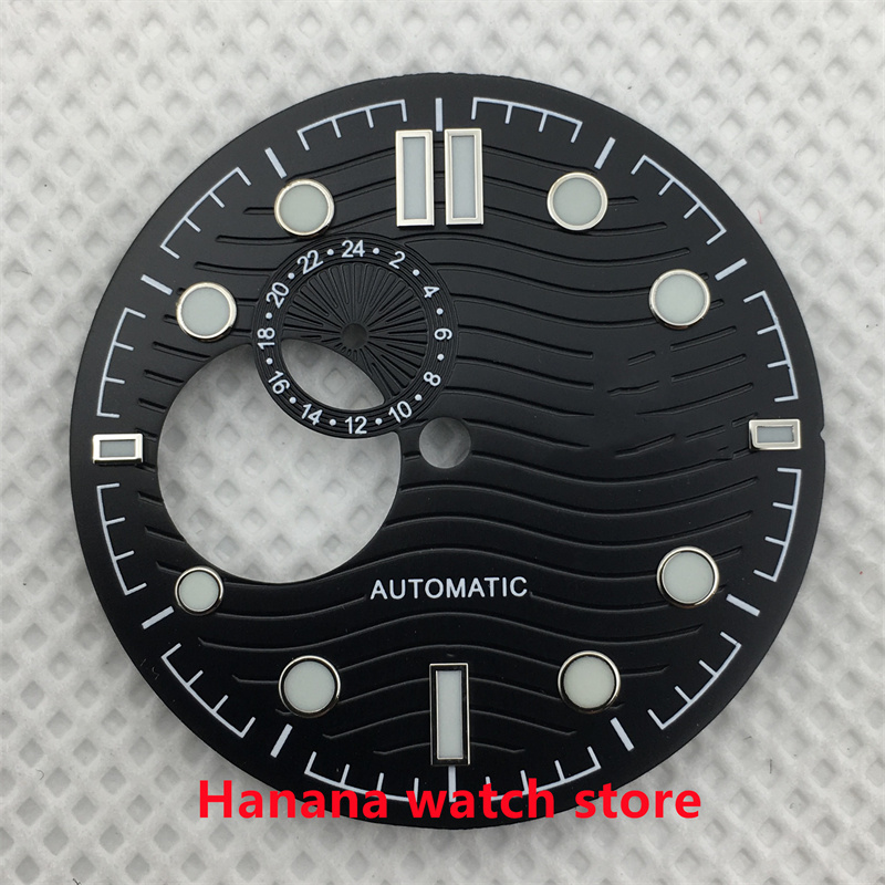 BLIGER 30.8mm blue black white water ripple luminous green hollow dial suitable for NH39 movement watch accessories