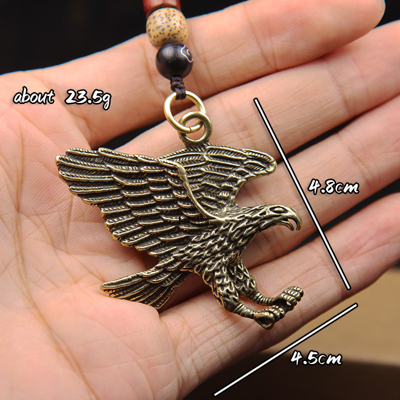 Flying Eagle Lanyard Pendants for Keychain Jewelry Vintage Brass Animal Bird Figurines Car Key Ring Hangings Charm Trinket Gifts