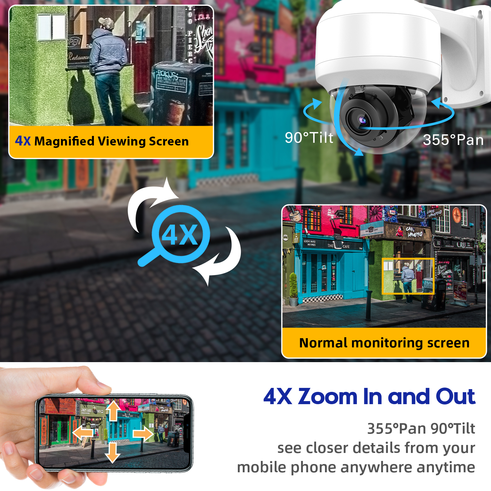 4K PTZ IP Camera 5MP 8MP PoE High-Speed Dome 4X Optical Zoom Built-in Mic Outdoor IP66 Include Wall Bracket HIK Protocol