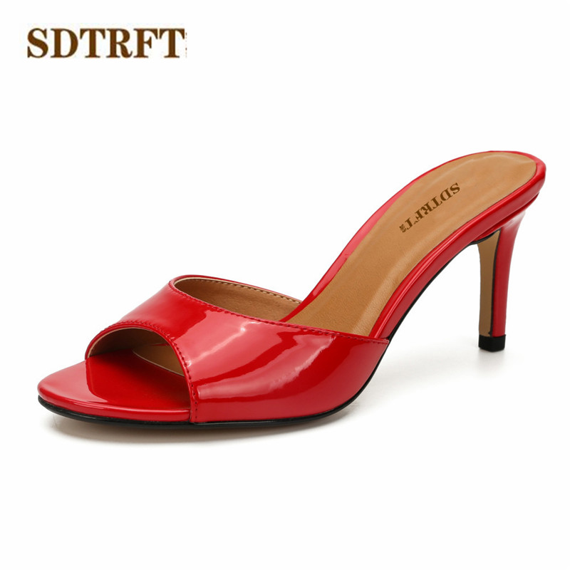 SDTRFT Stilettos Plus:36-47 48 Summer wedding shoes woman sandals 8cm thin heels Crossdresser pumps casual Open Toe flip flops