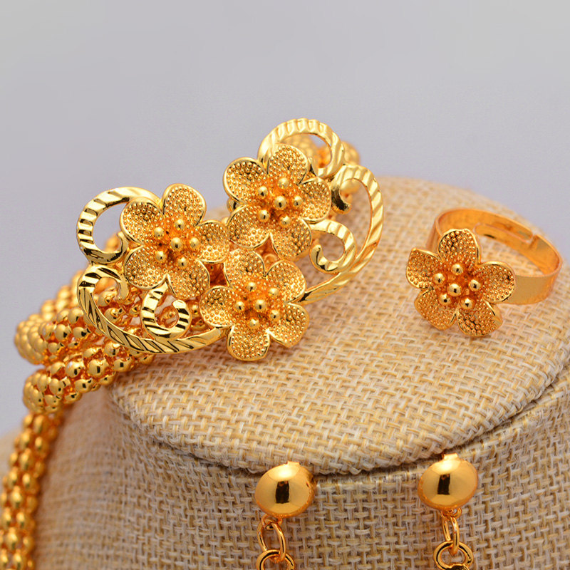 gold color necklace wedding Women Vintage Turkish Women African Beads Jewelry Set Dubai Indian Wedding Jewelry Sets Gold Jewelry