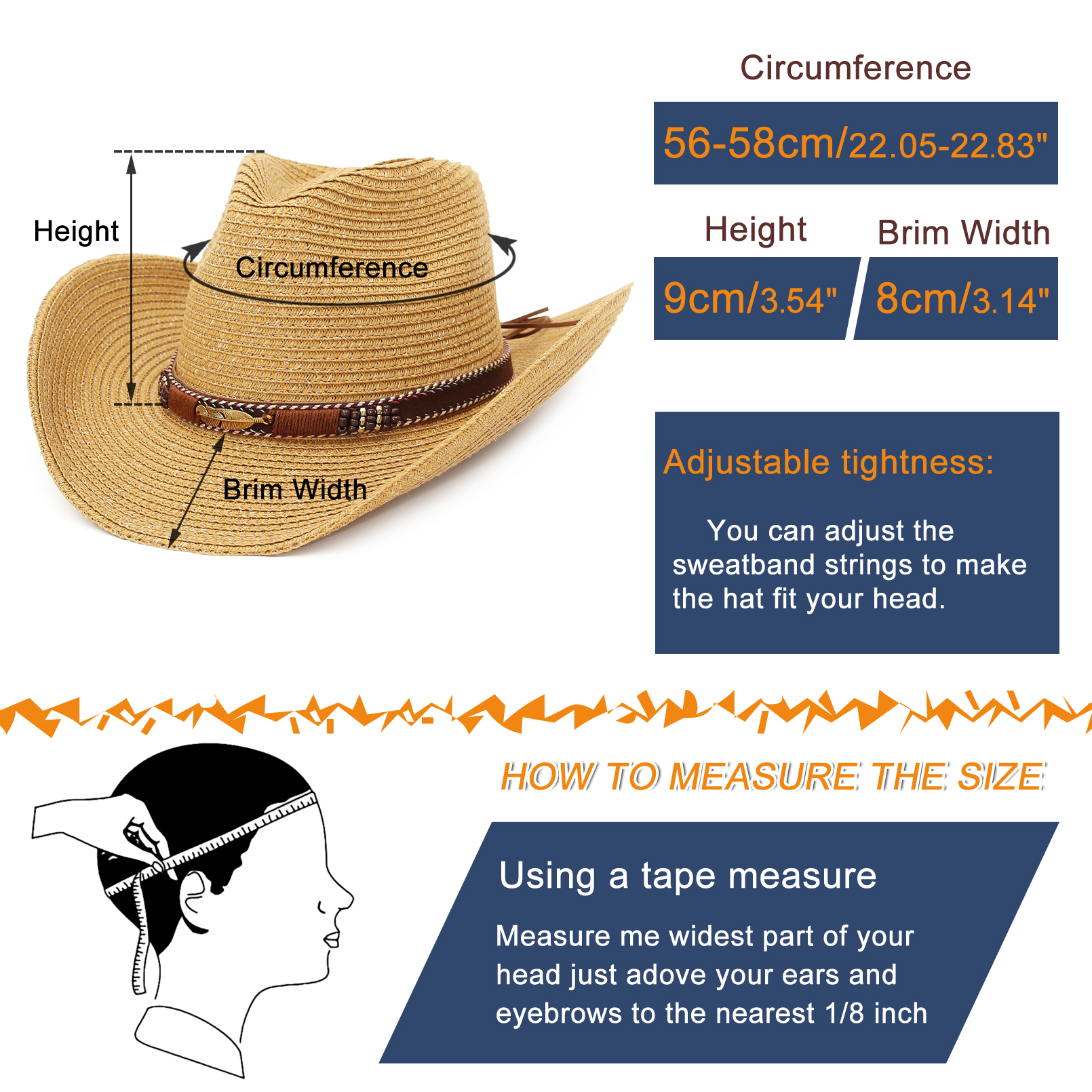 GEMVIE Western Cowboy Hat Sun Hat For Men Cowgirl Summer Hats For Women Lady Straw Hat With Alloy Feather Beads Beach Cap Panama