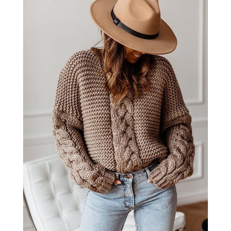 Pullovers Europe Winter Hot Style Pure Color v-neck Twist Loose Sweater Knit Sweaters Women Fashion F6.22#43