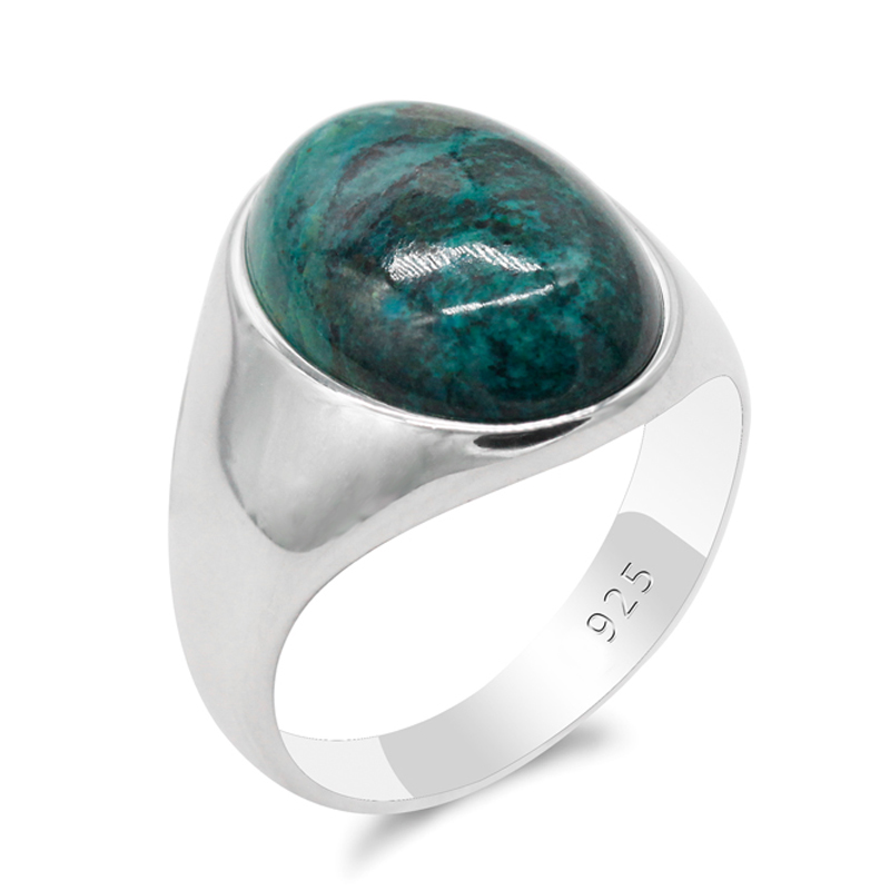 New Men's Ring with Natural Phoenix Stone for Women Jewelry 925 Sterling Silver Vintage Simple Turkey Wedding Anniversary Rings