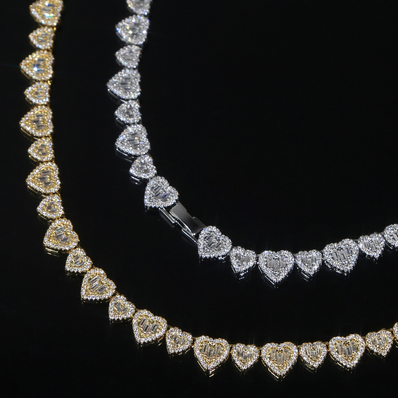 Iced Out Bg Cz Heart Necklace: Big & Small Zirconia Inlay Choker 71f4