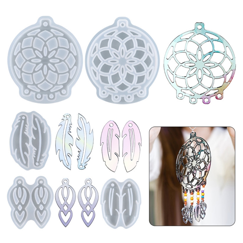 Casting Resin Mold Silicone Kit Key Chain/earring Silicone Mold for Epoxy Resin Dream Catcher/feather Pendant Mold