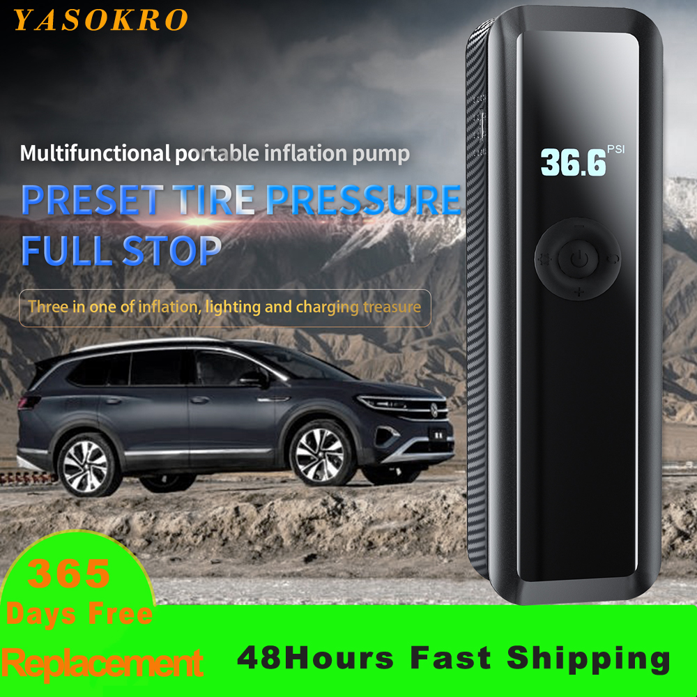 Portable Tire Air Pump Electric Inflator Pump With Led Light & Power Bank Tyre Pump Car Accessories Inflators for Car Bike Ball
