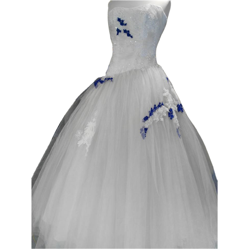 Vintage Drop Waist A-Line Wedding Dresses Strapless Sleeveless Tulle Long Colorful Bridal Gowns Lace Appliques Ivory And Royal Blue Elegant Bride Rece