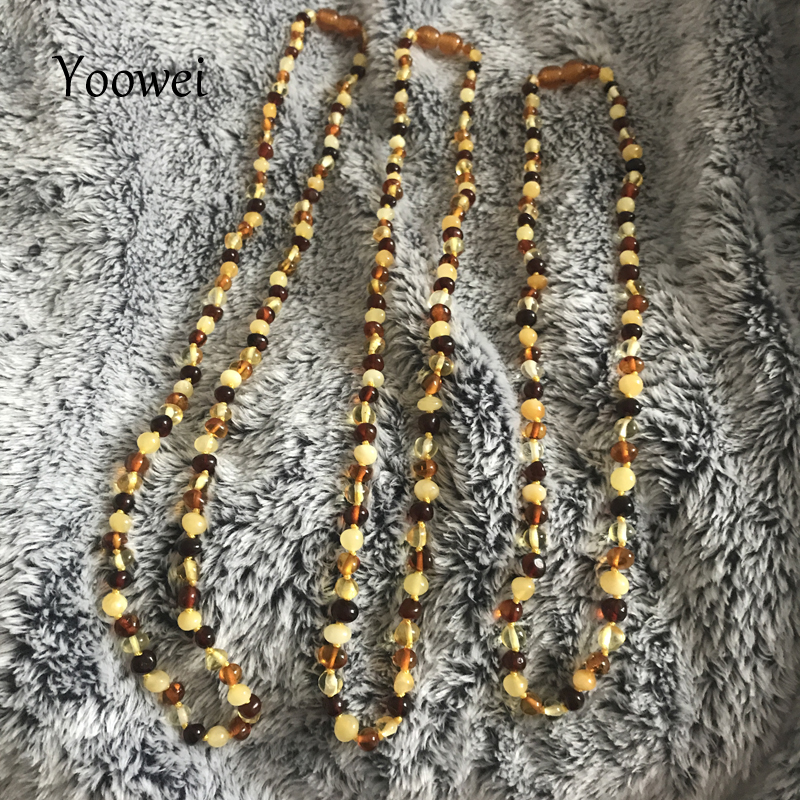 Yoowei Adult Amber Necklace 45cm--100cm Authenticity Handmade Knot Multi Genuine Baltic Natural Amber Sweater Chain Long Jewelry