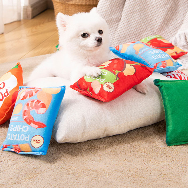 Funny Dog Toys Plush Simulated Potato Chip Food Puppy Training Chew Toys Indoor Interactive Sound Toys Pet Supplies