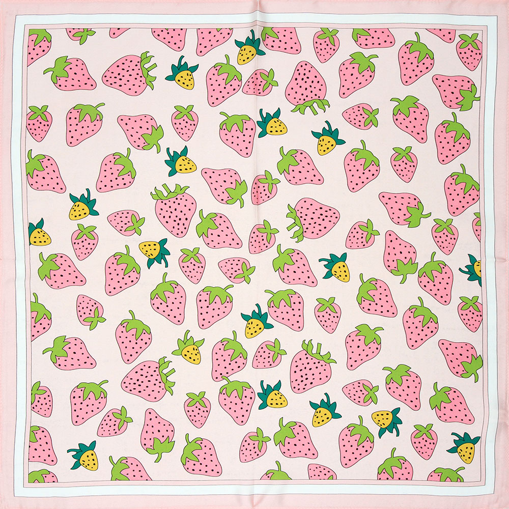 Pure Silk Bandana Women Handkerchief Strawberry Female Hair Scarf Company Gift Kids Natural Silk Square Headband Bulk Present