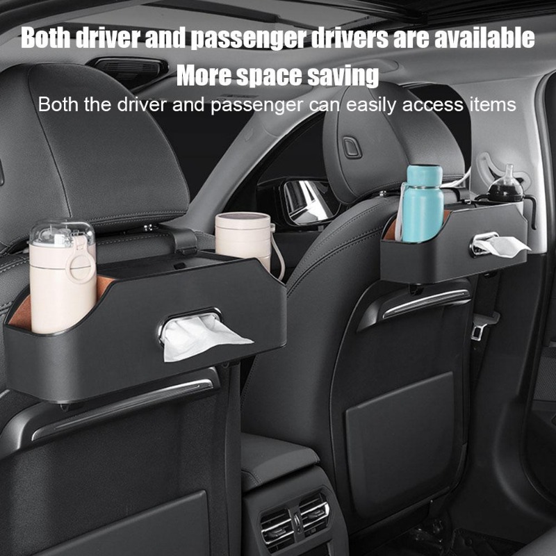 Car Back Seat Multifunctional Tissue Storage Box Leather Portability Auto Backseat Water Cup Holder Backseat Hang Hook Organizer