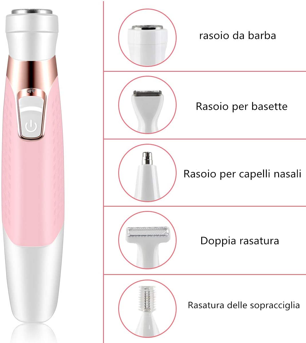 Woman electric epilator Waterproof electric 5 in1 electric epilator USB charging wet and dry for face nose eyebrows bikini