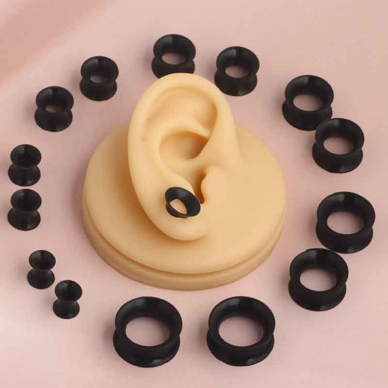 New Pair Silicone Ear Gauge Expander Stretcher Flexible Thin Double Flared Ear Plugs Flesh Tunnel Earlets Earrings Piercing Kit