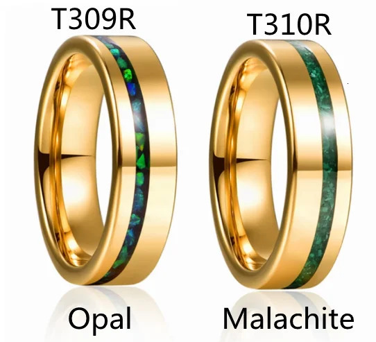 NUNCAD 6mm Tungsten Carbide Ring Gold Polished Inlaid Green Opal Malachite Mens Women Wedding Jewelry Gift 240624