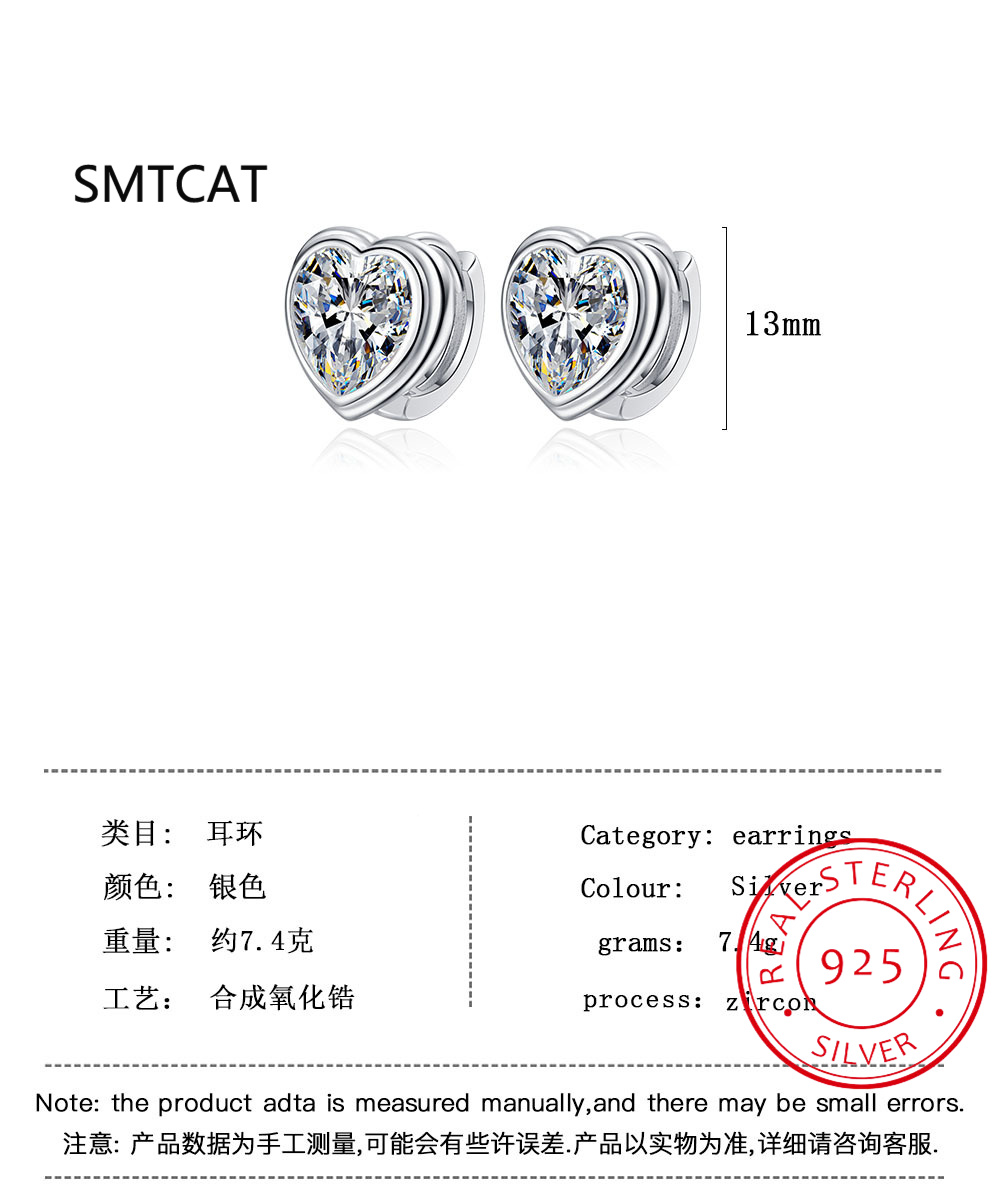 925 Sterling Silver Heart Cut Moissanite Diamond Gemstone Hoop Earring Ear Buckle For Woman Valentine's Day Gift Fine Jewelry