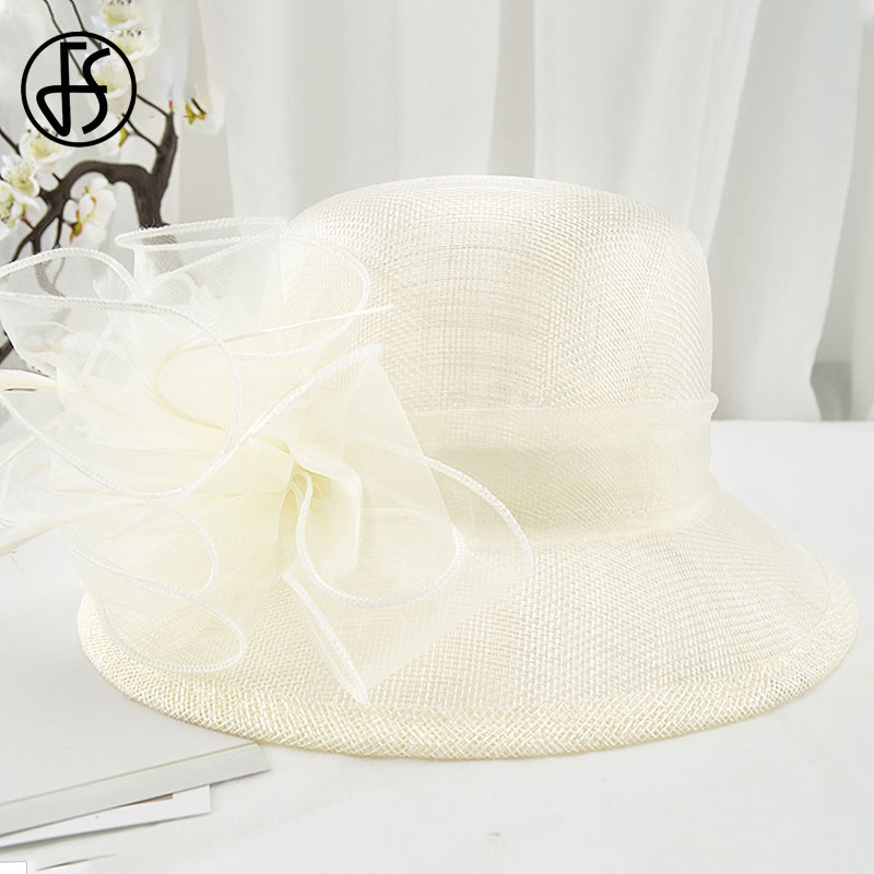 FS Royal Lady Fascinator Red Hat Wedding Sinamay Church Hats Flowers Womens Elegant Wide Brim Fedora Kentucky Derby Party Hat