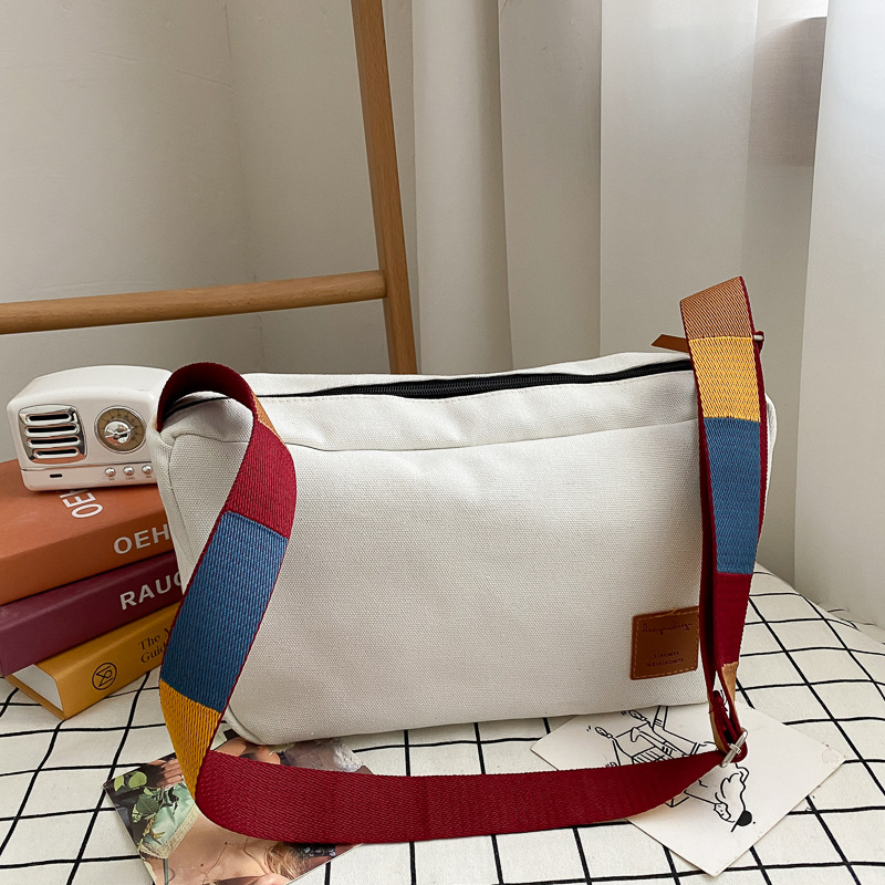 New Canvas Shoulder Bags For Women Large Capacity Messenger Bag Female Crossbody Bags Colored Straps Retro Handbags for Student