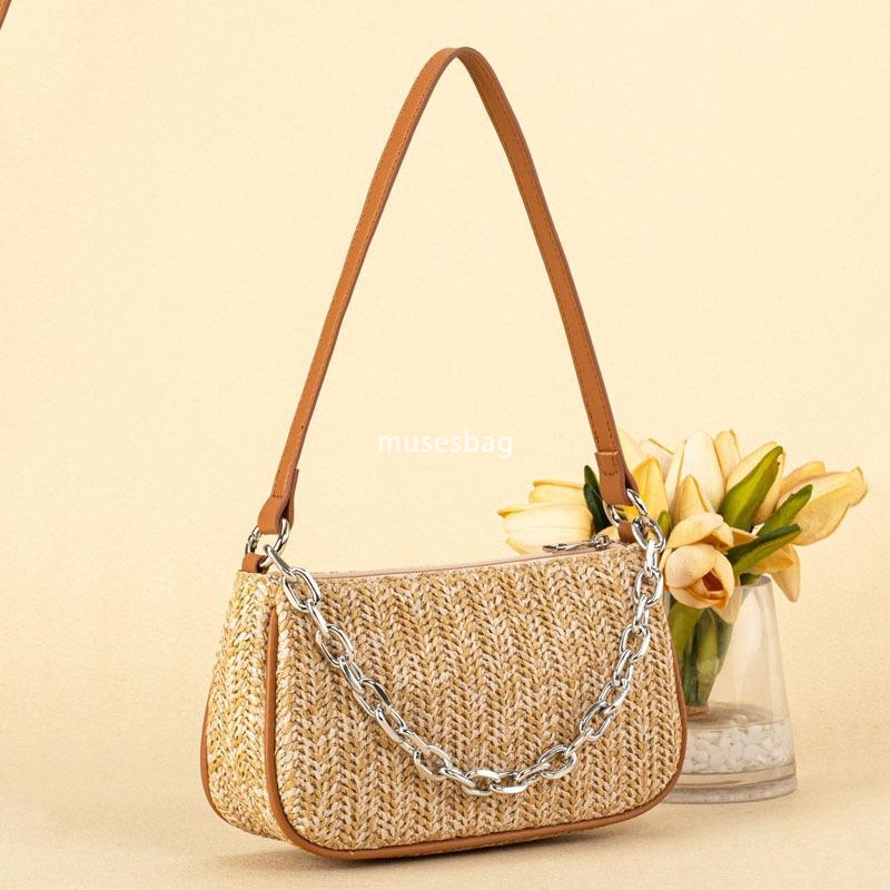 European and American women's fashionable cross-border new product underarm bag simple woven hand-held straw woven stick bag single shoulder cros