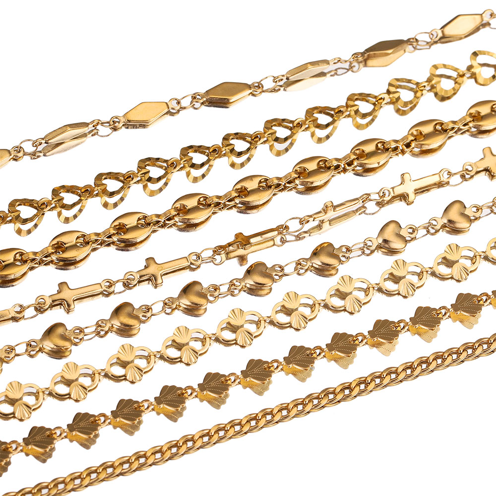 1 Meter Stainles Steel Gold Handmade Heart Shells Chains for Women Necklace Bracelet Anklet Making Supplies Bulk Items Wholesale