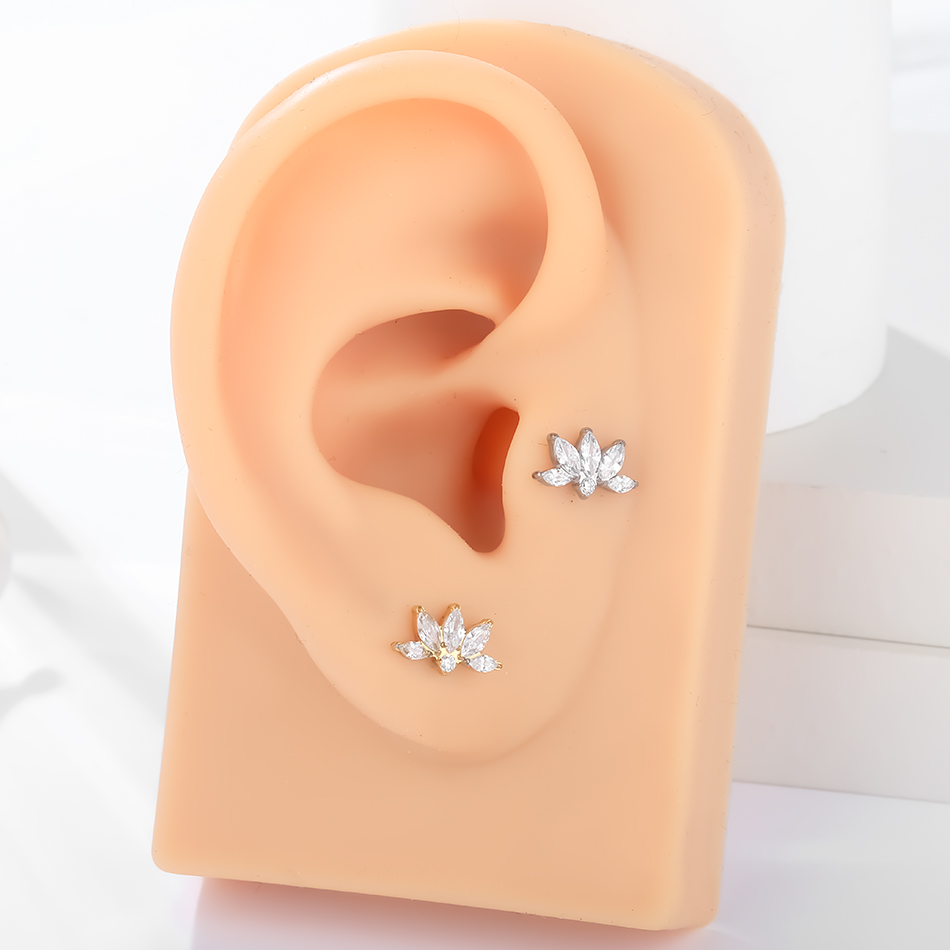 1PC 16G Titanium Marquise CZ Cartilage Helix Conch Lobe Stud Earring Piercings Flat Back Earring Lip Labret Stud Women Jewelry