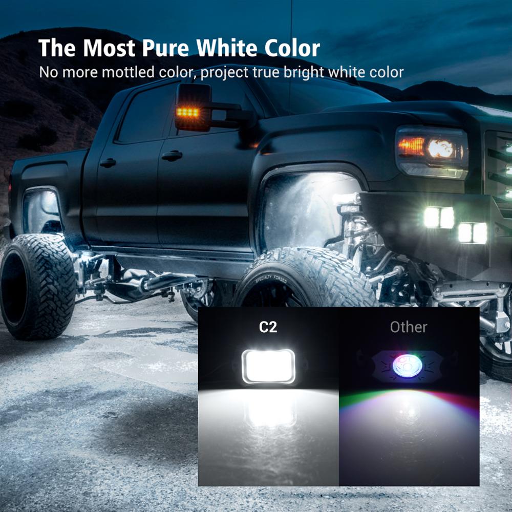 MICTUNING White C2 4 Pods LED Rock Light Pure LED Curved Underglow Lights Underbody Glow Lamp For Car Truck UTV SUV Offroad Boat