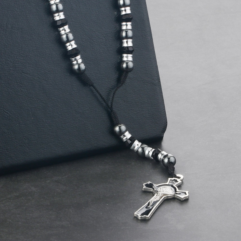Religious INRI Jewelry Beads Saint Benedict Medal Cross Jesus Pendant Necklaces Men Crucifix Gifts Statement colar NC165