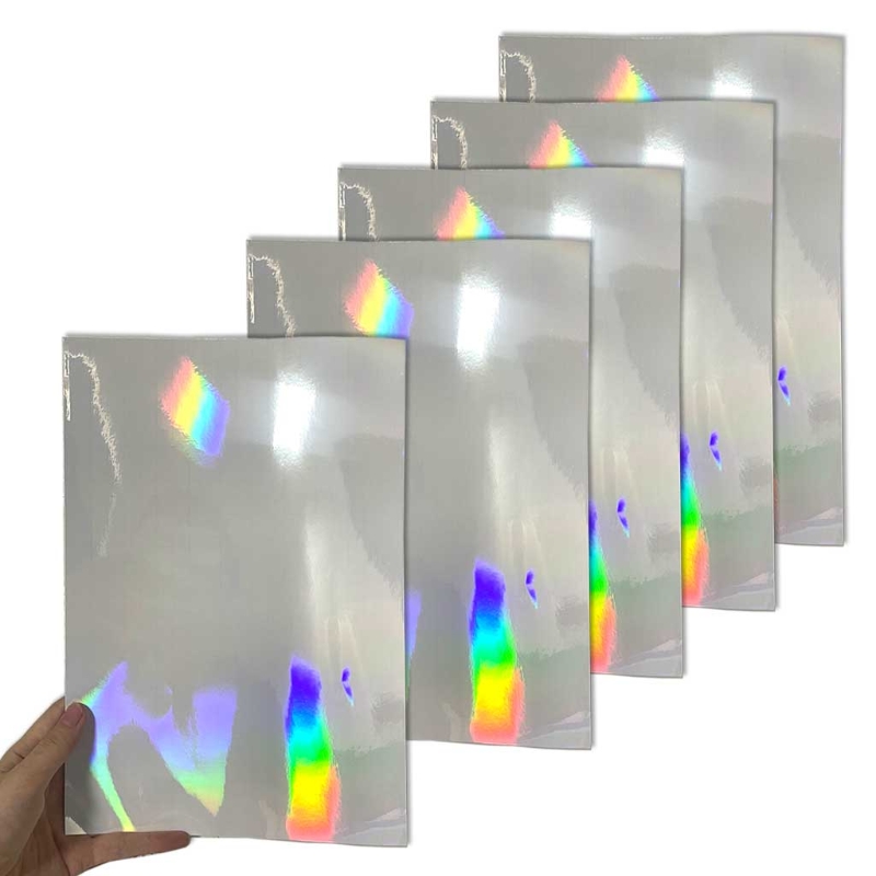 5 Sheets 8.27x11.69Inches Butterfly Glass Heart Shape Holographic Cold Laminated Film Glitter Holographic Overlay Laminating