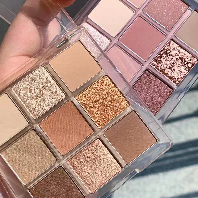 9-Color Glitter Eyeshadow Palette Pink Pearly Eyeshadow Palette Korean Charming Eye Makeup Palette Shiny Eye Shadow Eye Pigments 240624